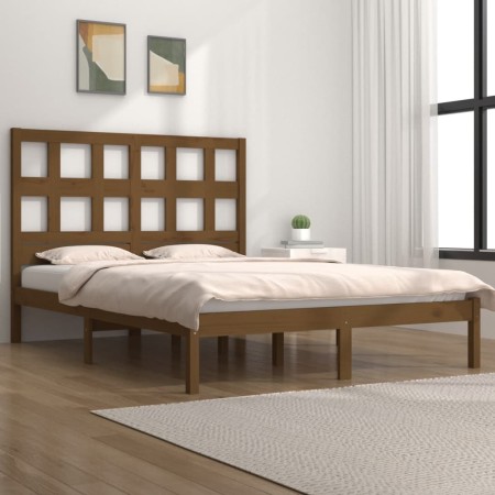 Estructura de cama madera maciza de pino marrón miel 200x200 cm de vidaXL, Camas y somieres - Ref: Foro24-3104501, Precio: 16...