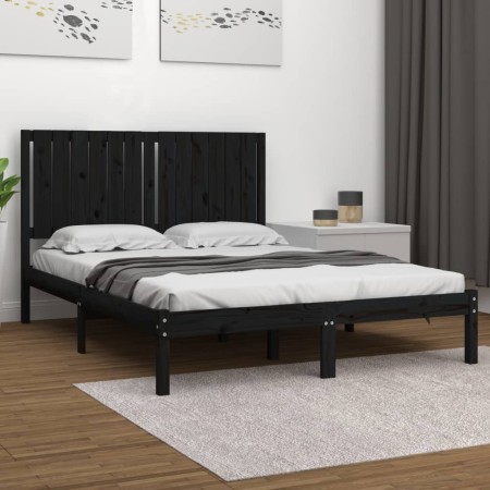 Estructura de cama de madera maciza de pino negra 140x190 cm de vidaXL, Camas y somieres - Ref: Foro24-3104397, Precio: 169,1...