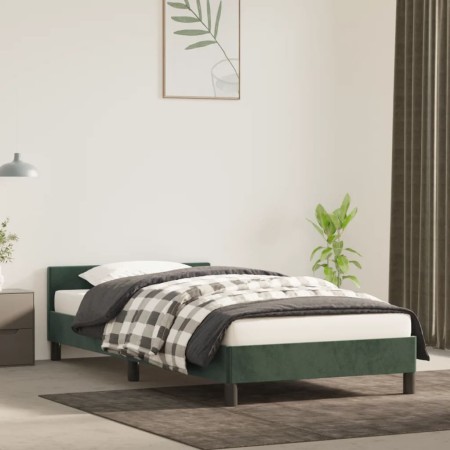 Estructura cama con cabecero terciopelo verde oscuro 80x200 cm de vidaXL, Camas y somieres - Ref: Foro24-347540, Precio: 85,9...