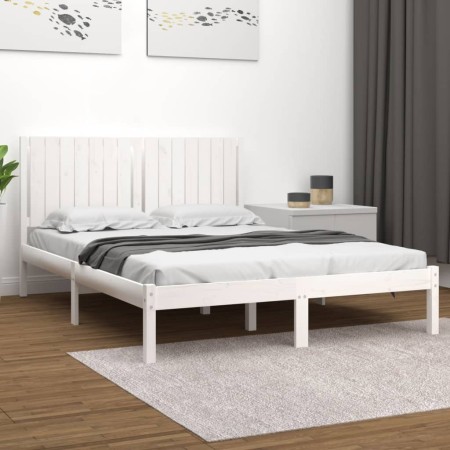 Estructura de cama de madera maciza de pino blanco 160x200 cm de vidaXL, Camas y somieres - Ref: Foro24-3104424, Precio: 161,...