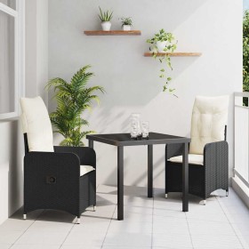 Conjunto de Comedor de Jardín con cojín 3 pcs Negro Poliratán en Sillas de jardín | Comprar online en Foru.es
