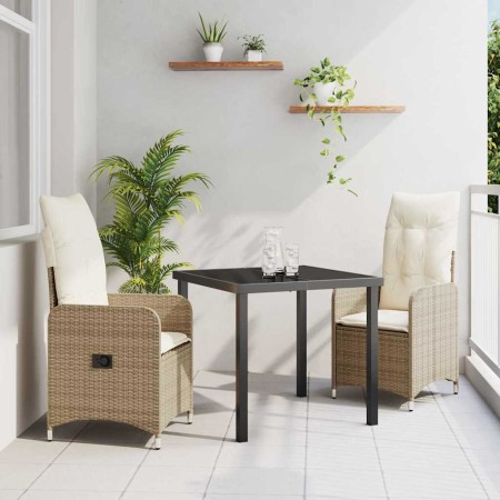 Conjunto de Comedor de Jardín con cojín 3 pcs Beige Poliratán en Sillas de jardín | Comprar online en Foru.es