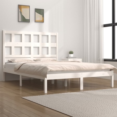 Estructura de cama de madera maciza de pino blanco 140x190 cm de vidaXL, Camas y somieres - Ref: Foro24-3104459, Precio: 125,...