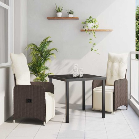 Conjunto de Comedor de Jardín con cojín 3 pcs Marrón Poliratán en Sillas de jardín | Comprar online en Foru.es
