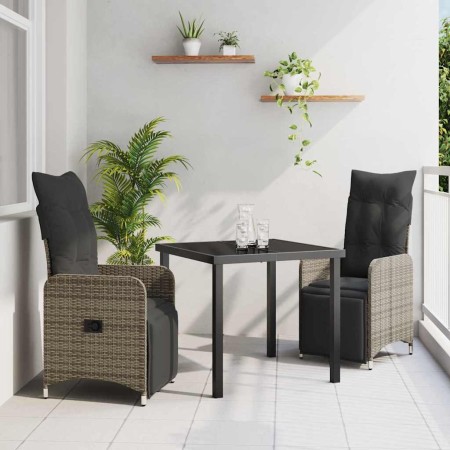Conjunto de Comedor de Jardín con cojín 3 pcs Gris Poliratán en Sillas de jardín | Comprar online en Foru.es