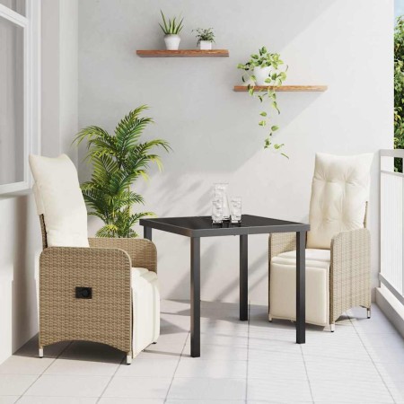 Conjunto de Comedor de Jardín con cojín 3 pcs Beige Poliratán en Sillas de jardín | Comprar online en Foru.es