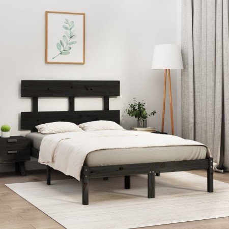 Estructura de cama de madera maciza negra 140x190 cm de vidaXL, Camas y somieres - Ref: Foro24-3104657, Precio: 152,54 €, Des...