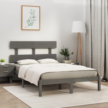 Estructura de cama de madera maciza de pino gris 200x200 cm de vidaXL, Camas y somieres - Ref: Foro24-3104695, Precio: 157,61...