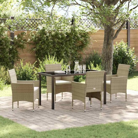 Conjunto de Comedor de Jardín con cojín 5 pcs Beige Poliratán en Sillas de jardín | Comprar online en Foru.es