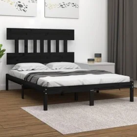 Black solid wood bed frame King Size 150x200 cm by vidaXL, Beds and slatted bases - Ref: Foro24-3104747, Price: 163,80 €, Dis...
