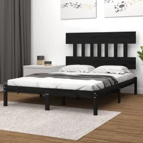 Estructura de cama de madera maciza negra 140x190 cm de vidaXL, Camas y somieres - Ref: Foro24-3104722, Precio: 158,07 €, Des...