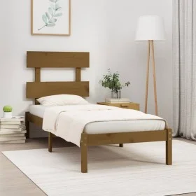 Honey brown solid wood bed frame 100x200 cm by vidaXL, Beds and slatted bases - Ref: Foro24-3104666, Price: 96,90 €, Discount: %