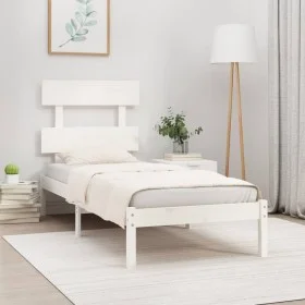 Solid white pine wood bed frame 90x200 cm by vidaXL, Beds and slatted bases - Ref: Foro24-3104659, Price: 85,32 €, Discount: %