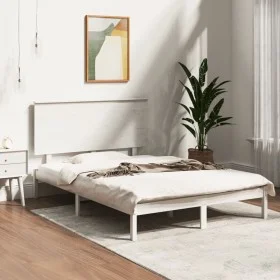 Estructura de cama de madera de pino maciza blanca 140x190 cm de vidaXL, Camas y somieres - Ref: Foro24-3104784, Precio: 137,...
