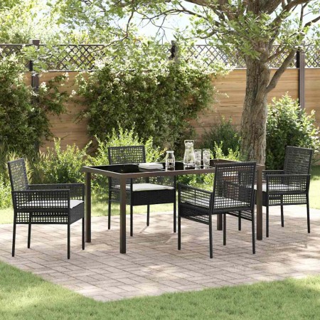 Conjunto de Comedor de Jardín con cojín 5 pcs Negro Poliratán en Sillas de jardín | Comprar online en Foru.es