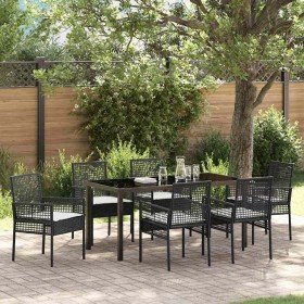 Conjunto de Comedor de Jardín con cojín 7 pcs Negro Poliratán en Sillas de jardín | Comprar online en Foru.es