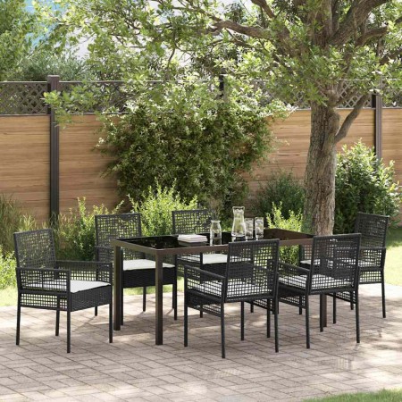 Conjunto de Comedor de Jardín con cojín 7 pcs Negro Poliratán en Sillas de jardín | Comprar online en Foru.es