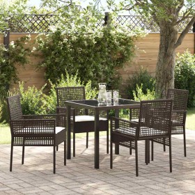Conjunto de Comedor de Jardín con cojín 5 pcs Marrón Poliratán en Sillas de jardín | Comprar online en Foru.es