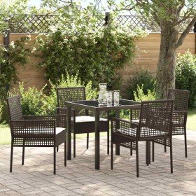Conjunto de Comedor de Jardín con cojín 5 pcs Marrón Poliratán en Sillas de jardín | Comprar online en Foru.es