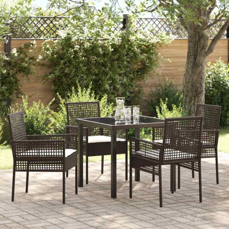 Conjunto de Comedor de Jardín con cojín 5 pcs Marrón Poliratán en Sillas de jardín | Comprar online en Foru.es