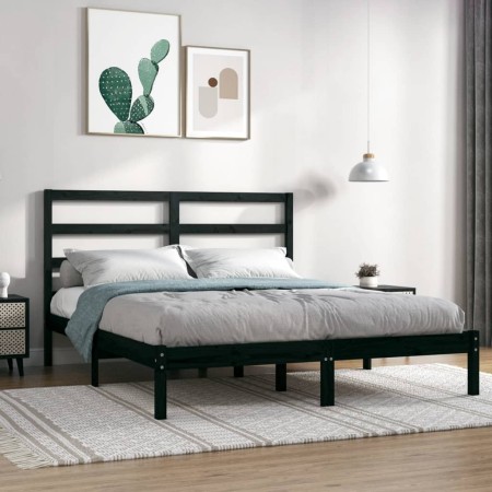 Estructura de cama de madera maciza de pino negra 140x190 cm de vidaXL, Camas y somieres - Ref: Foro24-3104917, Precio: 151,8...