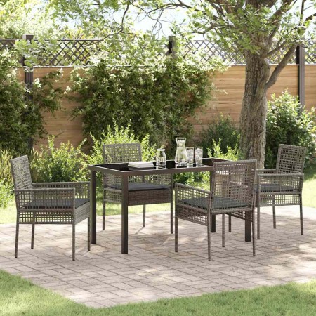 Conjunto de Comedor de Jardín con cojín 5 pcs Gris Poliratán en Sillas de jardín | Comprar online en Foru.es
