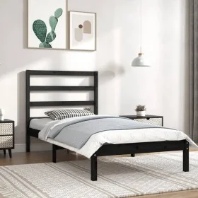 Estructura de cama madera maciza de pino negra 100x200 cm de vidaXL, Camas y somieres - Ref: Foro24-3104927, Precio: 115,19 €...