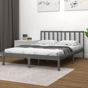 Solid gray pine wood bed frame 200x200 cm by vidaXL, Beds and slatted bases - Ref: Foro24-3105093, Price: 157,70 €, Discount: %