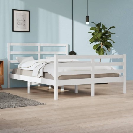 Estructura de cama de madera maciza de pino blanca 160x200 cm de vidaXL, Camas y somieres - Ref: Foro24-3105017, Precio: 135,...