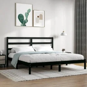 Solid black pine wood bed frame 200x200 cm by vidaXL, Beds and slatted bases - Ref: Foro24-3104957, Price: 149,74 €, Discount: %