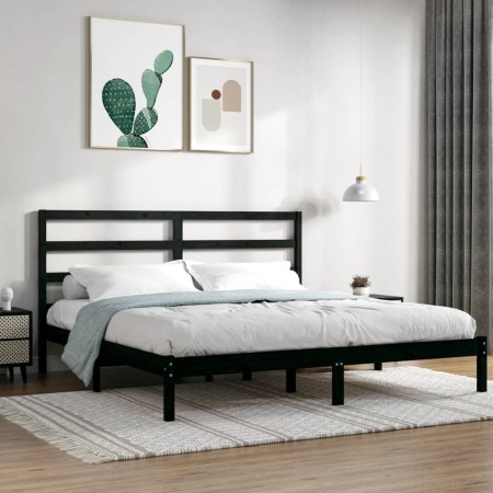 Estructura de cama de madera maciza de pino negra 200x200 cm de vidaXL, Camas y somieres - Ref: Foro24-3104957, Precio: 151,6...