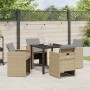 Conjunto de Comedor de Jardín con cojín 5 pcs Beige Poliratán en Sillas de jardín | Comprar online en Foru.es