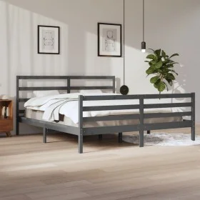 Solid gray pine wood bed frame 200x200 cm by vidaXL, Beds and slatted bases - Ref: Foro24-3105028, Price: 164,46 €, Discount: %