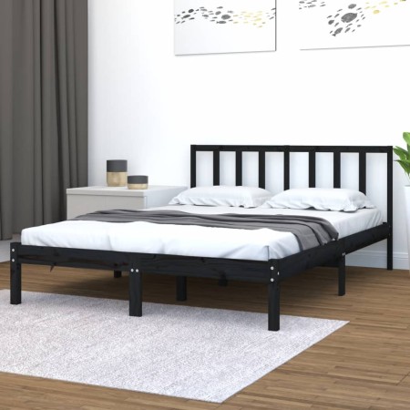 Estructura de cama madera maciza de pino negra 150x200 cm de vidaXL, Camas y somieres - Ref: Foro24-3105080, Precio: 168,55 €...