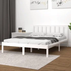 Estructura de cama de madera maciza de pino blanca 140x200 cm de vidaXL, Camas y somieres - Ref: Foro24-3105072, Precio: 120,...
