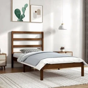 Solid pine wood bed frame honey brown 100x200 cm by vidaXL, Beds and slatted bases - Ref: Foro24-3104926, Price: 97,28 €, Dis...