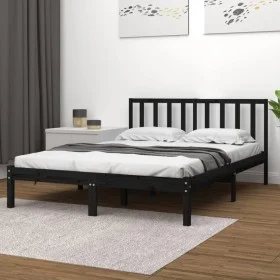 Estructura de cama de madera maciza de pino negra 140x190 cm de vidaXL, Camas y somieres - Ref: Foro24-3105055, Precio: 156,9...