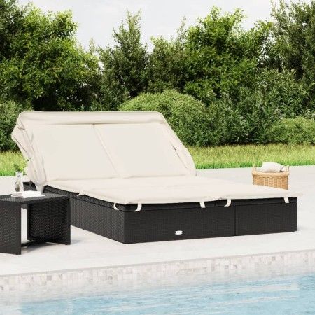 Tumbona 2 personas toldo plegable ratán PE negro 213x118x97 cm de vidaXL, Tumbonas - Ref: Foro24-319650, Precio: 257,06 €, De...