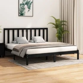 Solid black pine wood bed frame 200x200 cm by vidaXL, Beds and slatted bases - Ref: Foro24-3105184, Price: 153,42 €, Discount: %