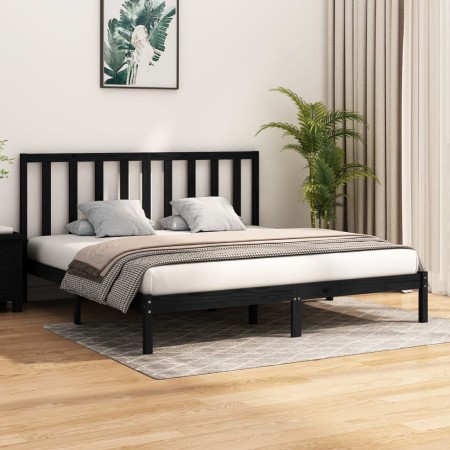 Estructura de cama de madera maciza de pino negra 200x200 cm de vidaXL, Camas y somieres - Ref: Foro24-3105184, Precio: 155,3...