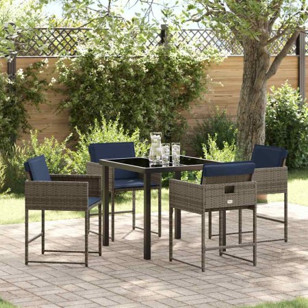 Conjunto de Comedor de Jardín con cojín 5 pcs Gris Poliratán en Sillas de jardín | Comprar online en Foru.es