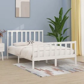 Estructura de cama de madera maciza blanca 140x190 cm de vidaXL, Camas y somieres - Ref: Foro24-3105206, Precio: 130,44 €, De...