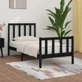 Estructura de cama madera maciza individual negra 75x190 cm de vidaXL, Camas y somieres - Ref: Foro24-3105189, Precio: 117,19...