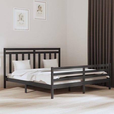 Estructura de cama de madera maciza de pino gris 200x200 cm de vidaXL, Camas y somieres - Ref: Foro24-3105337, Precio: 173,78...