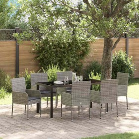 Conjunto de Comedor de Jardín con cojín 7 pcs Gris Poliratán en Sillas de jardín | Comprar online en Foru.es
