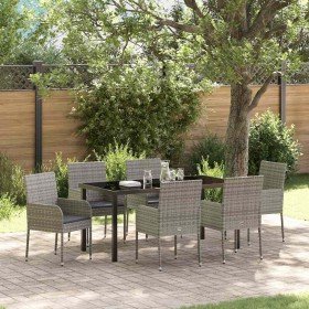 Conjunto de Comedor de Jardín con cojín 7 pcs Gris Poliratán en Sillas de jardín | Comprar online en Foru.es