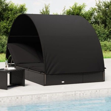 Tumbona 2 personas toldo redondo ratán PE negra 211x112x140 cm de vidaXL, Tumbonas - Ref: Foro24-319656, Precio: 284,18 €, De...