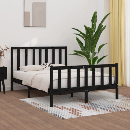 Estructura de cama de madera maciza negra 140x190 cm de vidaXL, Camas y somieres - Ref: Foro24-3105209, Precio: 172,39 €, Des...