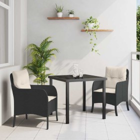 Conjunto de Comedor de Jardín con cojín 3 pcs Negro Poliratán en Sillas de jardín | Comprar online en Foru.es