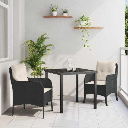 Conjunto de Comedor de Jardín con cojín 3 pcs Negro Poliratán en Sillas de jardín | Comprar online en Foru.es